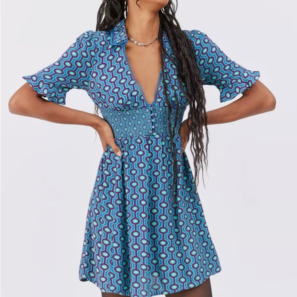 UO Graziana Printed Short Sleeve Mini Dress